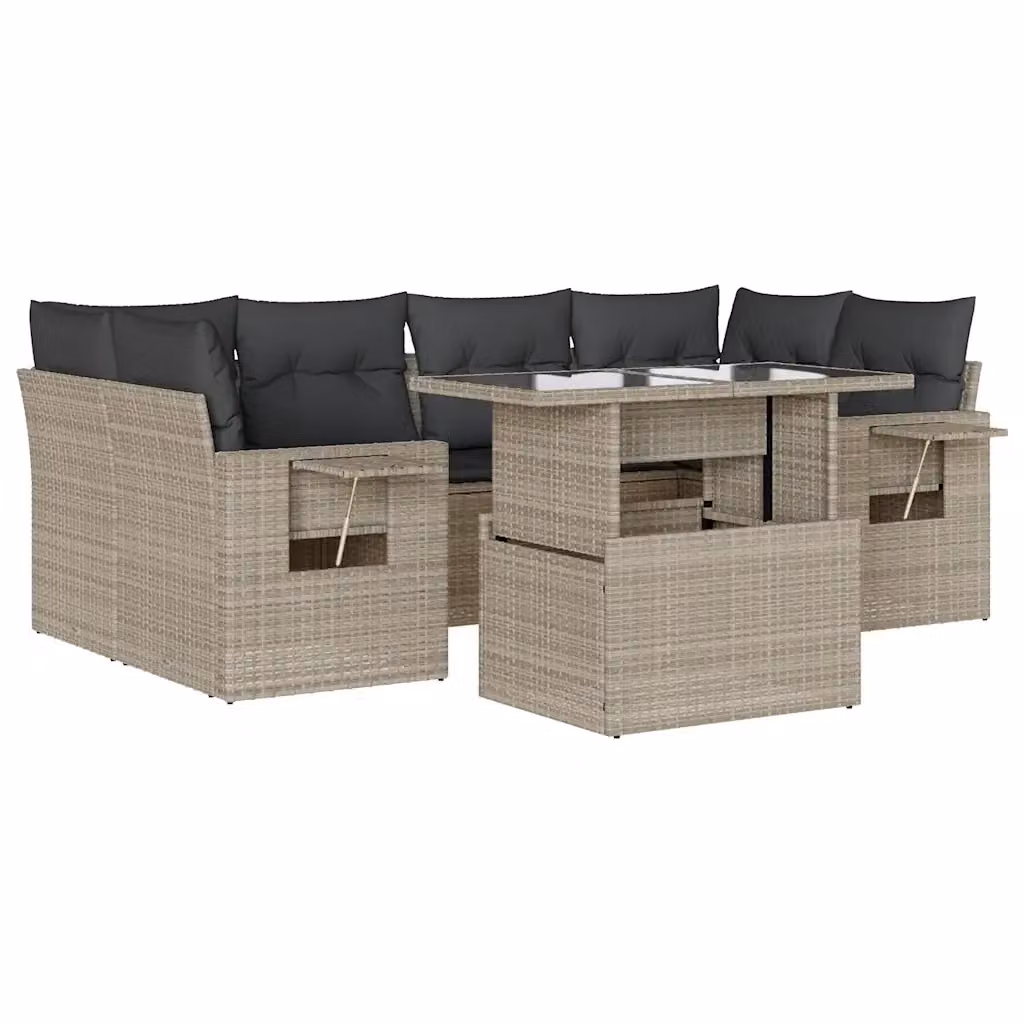Set Divani da Giardino vidaXL 7 Pezzi in Polyrattan con Cuscini Grigio Antracite e Tavolino da Esterno – 2