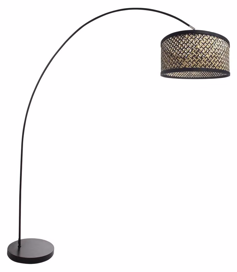 Lampada da terra - nero - Solva - bambù metallo - lampada ad arco - E27 - 3739ZW - Mexlite