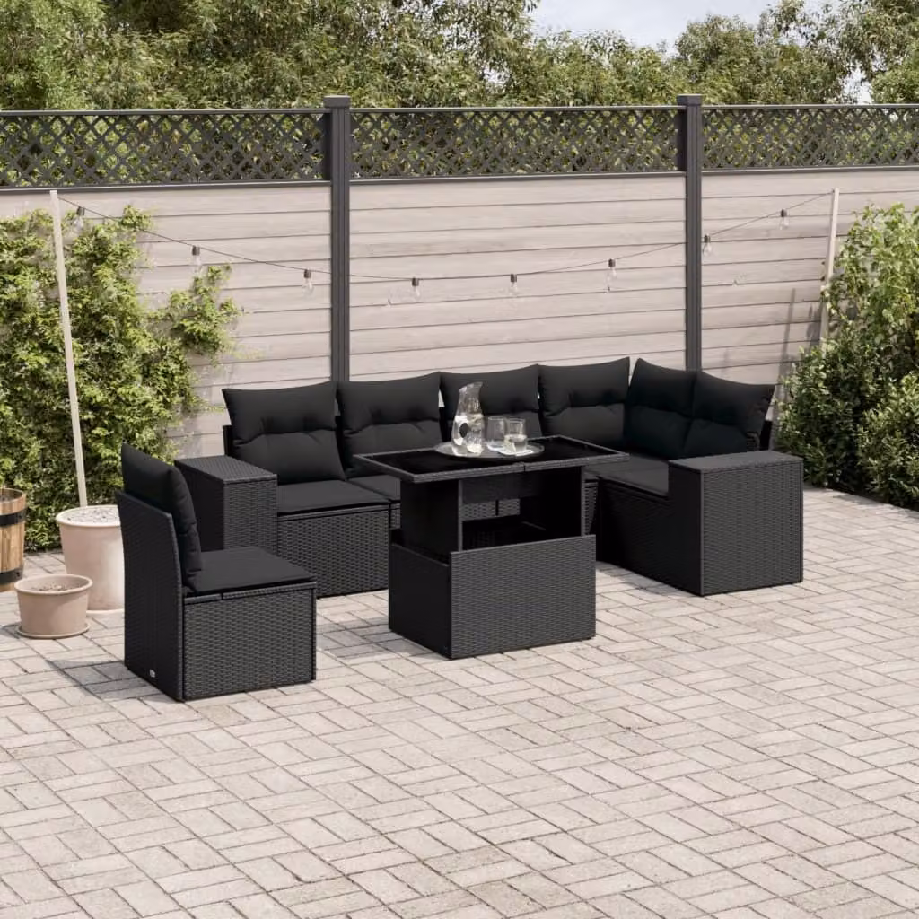 Maison Exclusive - Set Divani da Giardino con Cuscini 7pz Nero Polyrattan