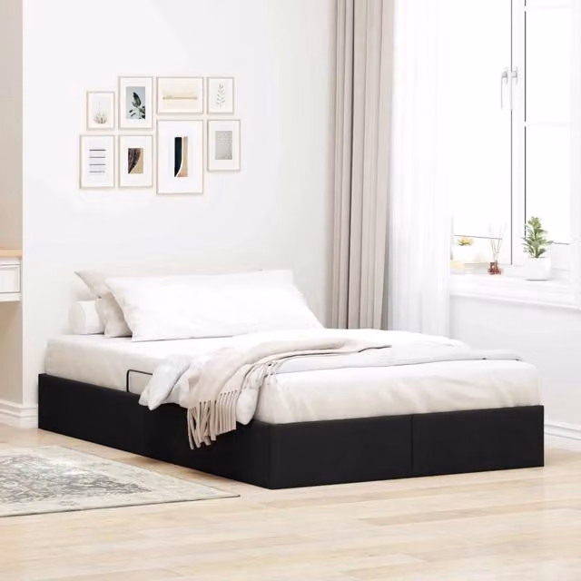 Letto ottomano moderno vidaXL con contenitore a sollevamento in tessuto nero L 120 x P 200 cm