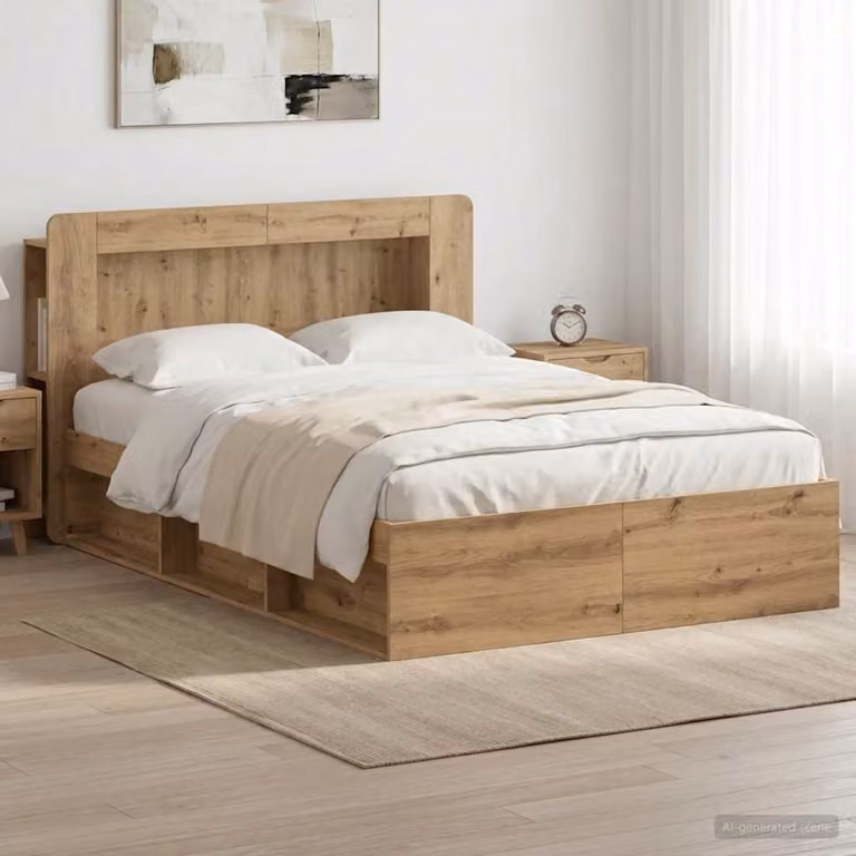 vidaXL Telaio del letto con cassetti in legno Rovere Artigianale, Marrone, L/P/H: 140 x 190 x 153,5 cm