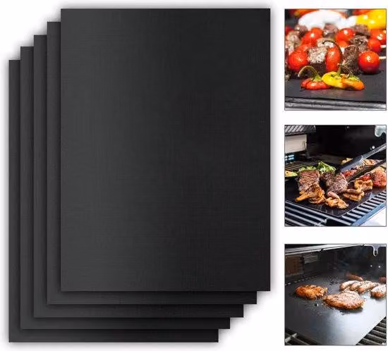 Tappetino per barbecue, set di 5 fogli anti-attaccamento, extra spessi, riutilizzabili, tappetino di alta qualità per barbecue a gas e a carbonella, perfetto per la cottura al forno