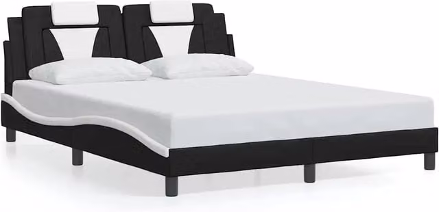 Letto matrimoniale | Letto per adulti | Giroletto Viana senza Materasso Nero e Bianco 160x200 cm in Similpelle