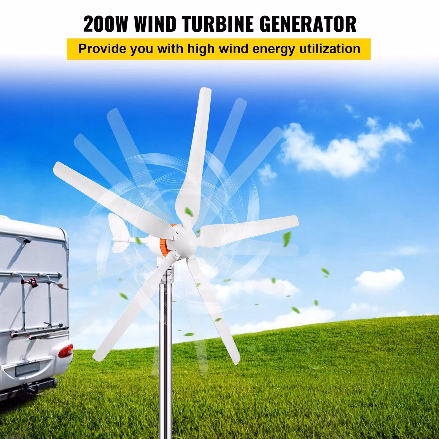 Generatore di energia alternativa - Generatore eolico - 300W - 5 pale - Energia eolica - Controller MPPT - Bianco
