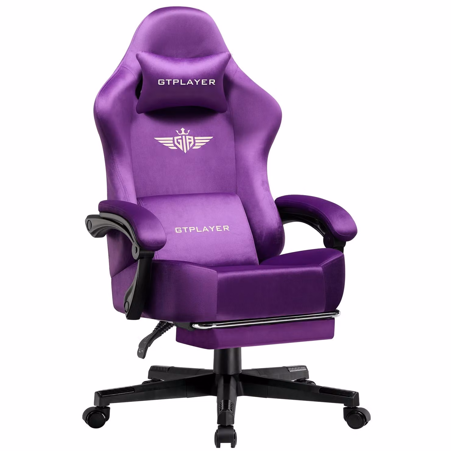 GTPLAYER sedia da gioco Poltrona da gioco ergonomica Sedia da scrivania Sedia da ufficio con superficie in tessuto Cuscino di seduta a molla, braccioli di collegamento, con poggiapiedi