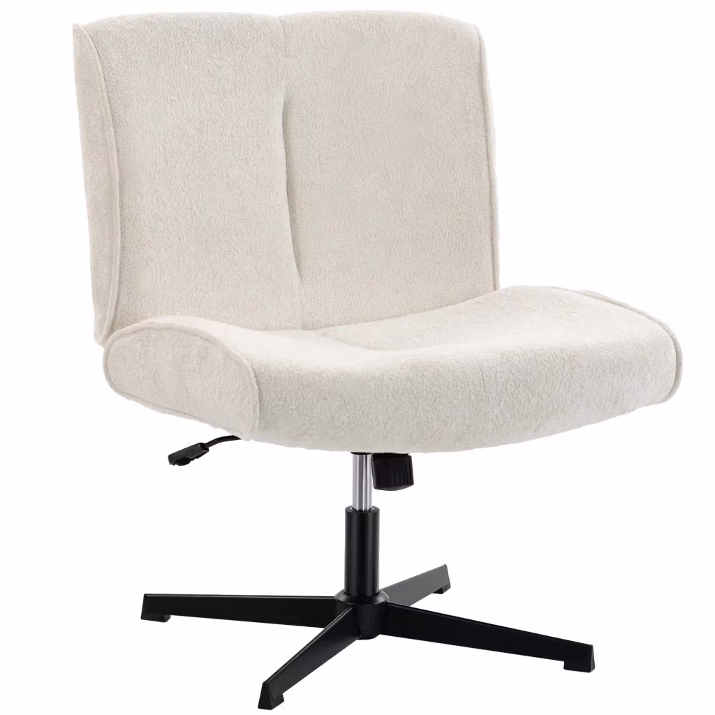 Poltrona girevole e reclinabile Minimal in velluto color crema con struttura in metallo L/P/H: 90 x 90 x 100 cm – 2