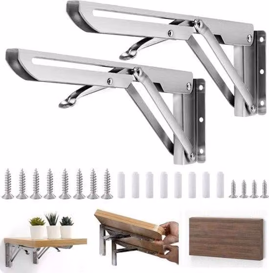Scaffali ribaltabili da 300 mm, 2 guide in acciaio, estraibili, ribaltabili, robusti, per carichi pesanti, sportello a molla, supporto per piani di lavoro, puntello a muro con portata di 60 kg.