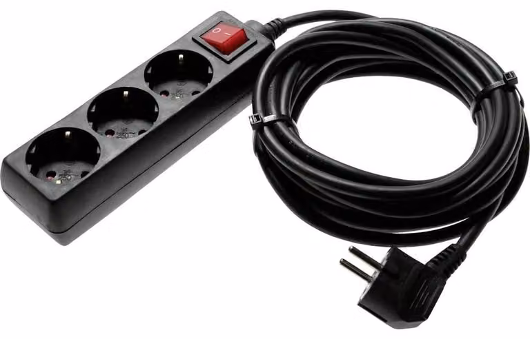 Multipresa con interruttore 3 posti - Cavo 5 m - 3500 W - Nero