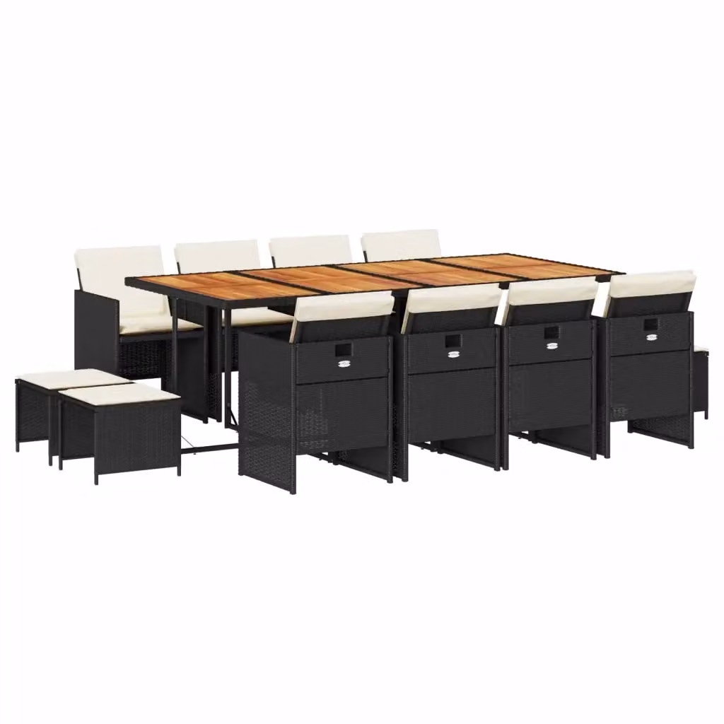 Set da pranzo da giardino vidaXL in polyrattan e legno di acacia con 13 pezzi e cuscini, colore nero, marrone o bianco – 2