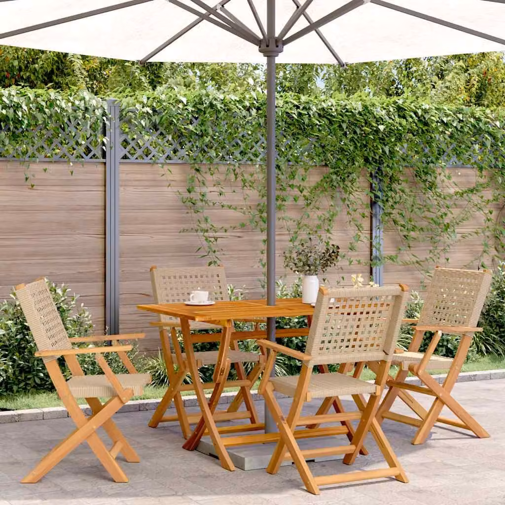 Set di 4 sedie pieghevoli vidaXL in polyrattan beige e legno di acacia con braccioli