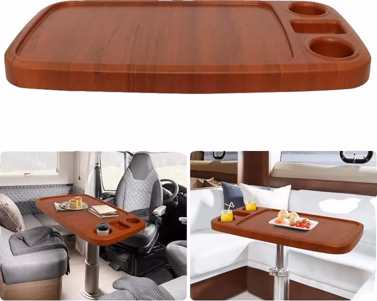 Tavolo da barca, materiale impermeabile, portabicchieri integrato, effetto venature del legno
