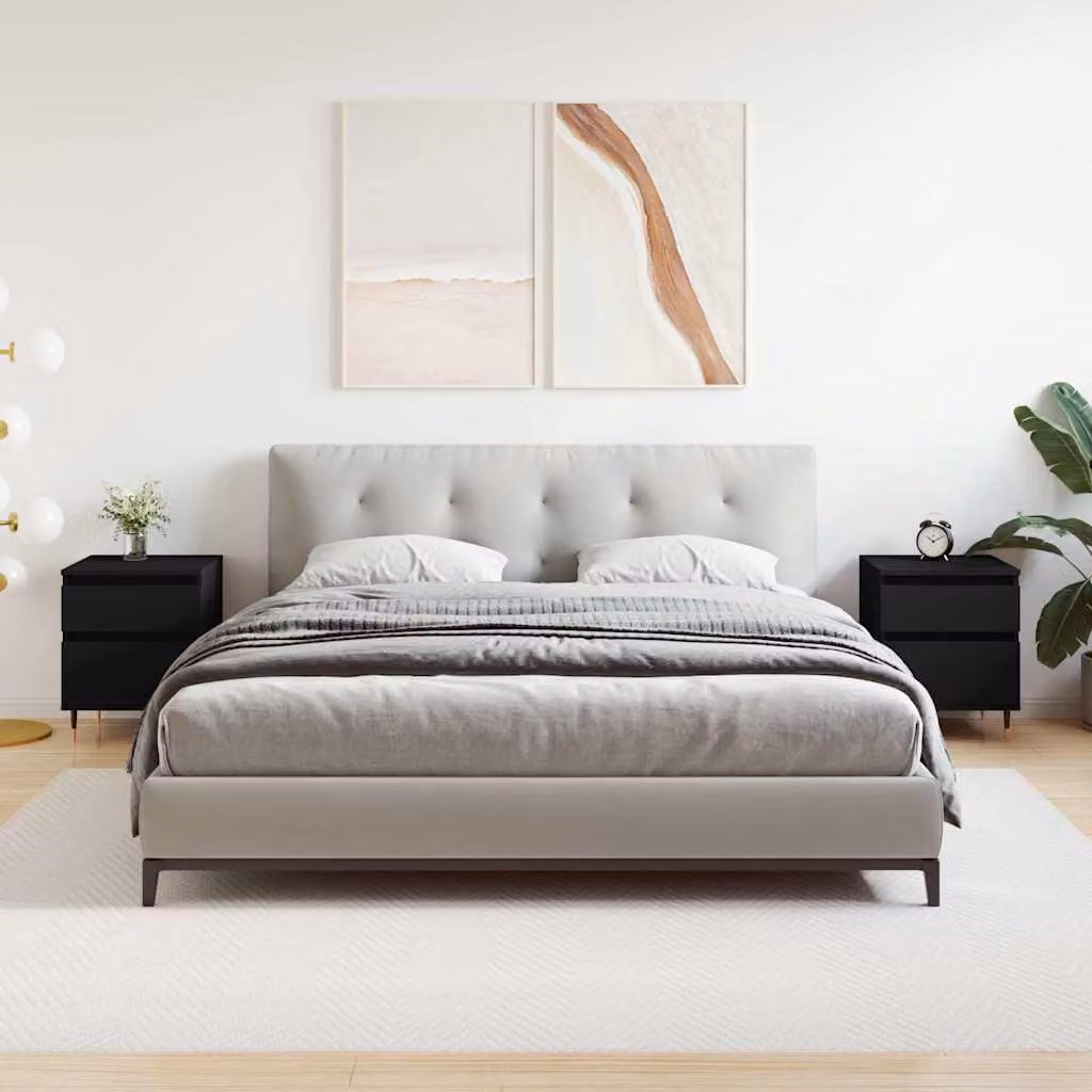 Set di 2 comodini vidaXL neri in legno e metallo per camera da letto, modello moderno a parete, L 40 cm x P 35 cm x H 50 cm