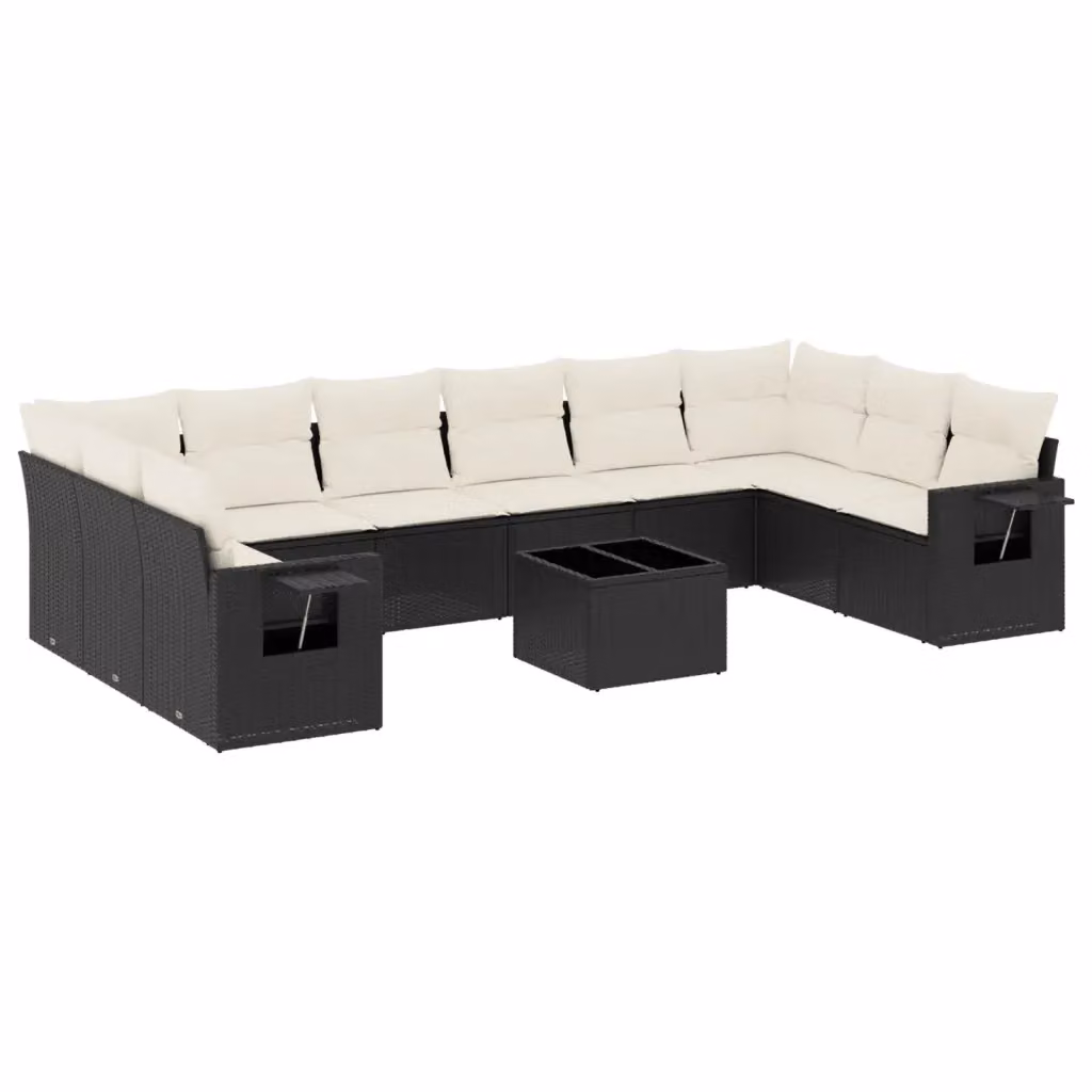 vidaXL Set Divani da Giardino 11 pz in Polyrattan Nero con Cuscini e Tavolino da Esterno – 2
