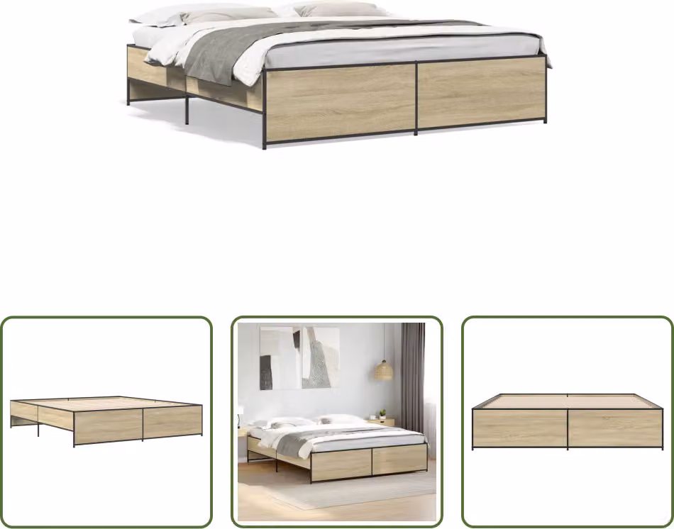 The Living Store Struttura per letto rovere Sonoma 200x200 cm in legno e metallo