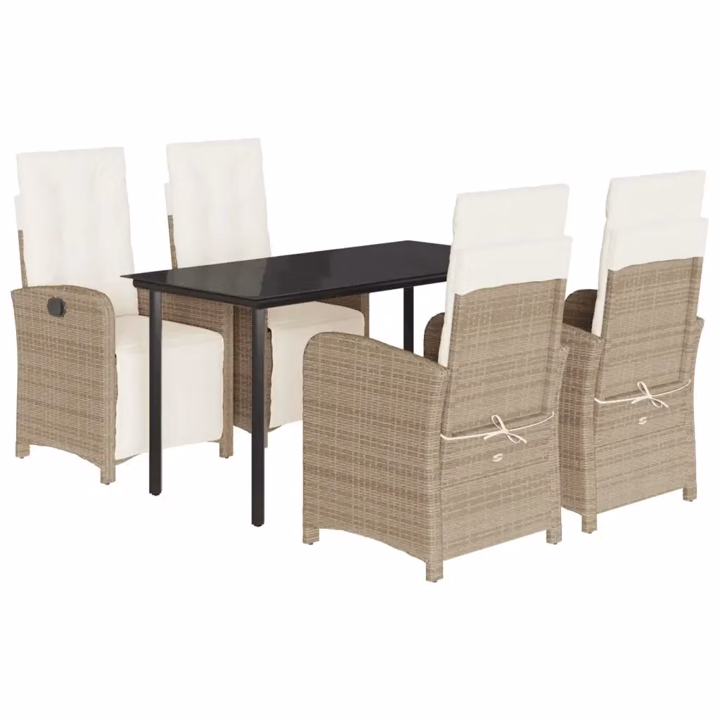 Set da Pranzo da Giardino 5 pz vidaXL in Polyrattan con Cuscini Beige e Tavolo in Vetro – 2