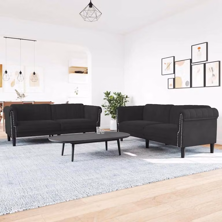 Set di 2 divani moderni vidaXL in velluto nero per soggiorno