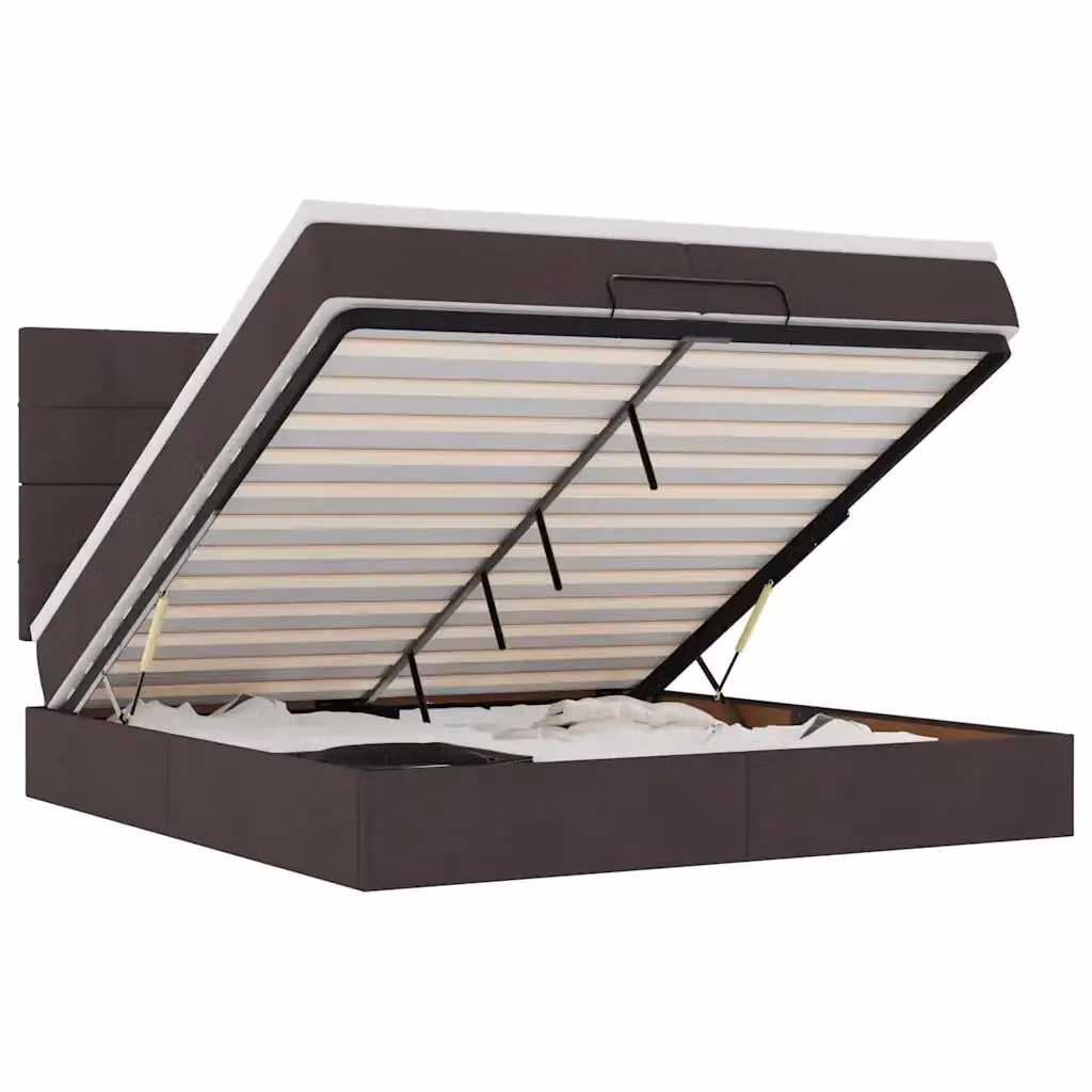 Struttura Letto con Contenitore a Sollevamento vidaXL in Tessuto Marrone e Bianco L: 200 cm, P: 200 cm, H: 280 cm – 2