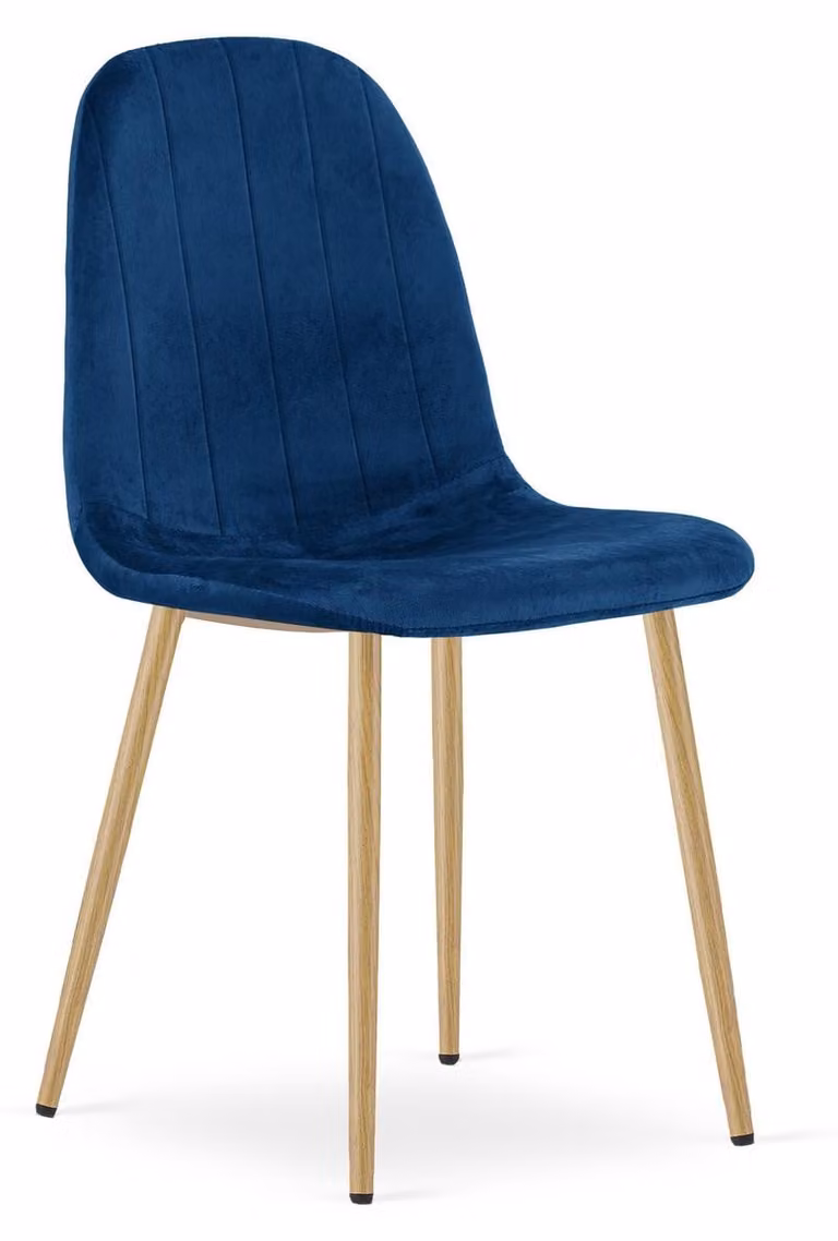 Sedia Padva in Velluto Blu con Gambe Effetto Rovere