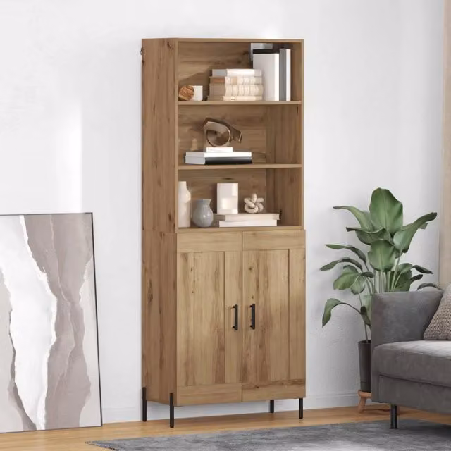Credenza moderna vidaXL in legno e metallo color rovere, L/P/H: 69,5 x 32,5 x 180 cm