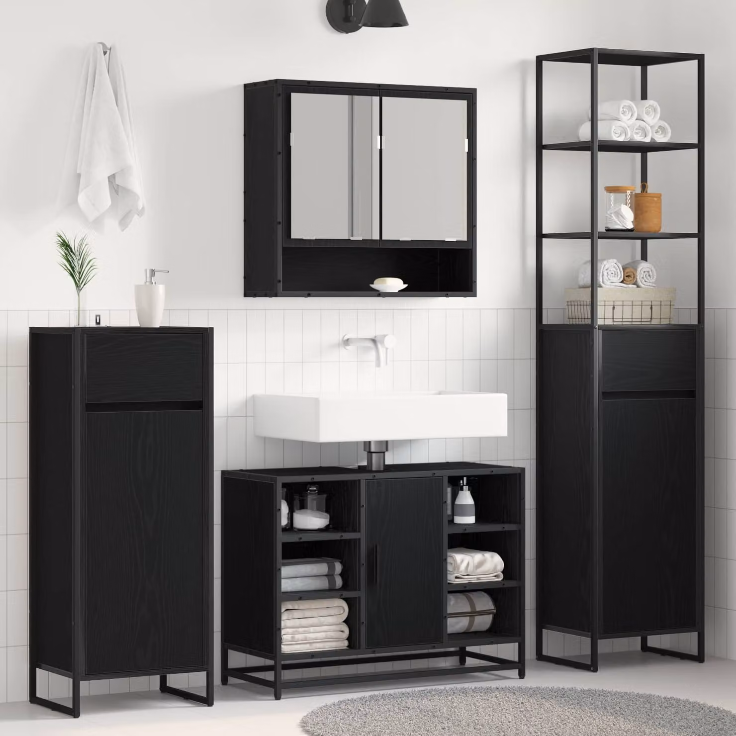 Mobile da bagno vidaXL in stile industrial, colore nero, L 40 x P 30 x H 100 cm