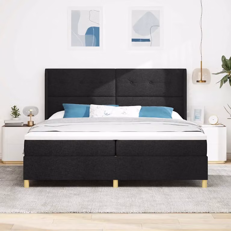 Letto a molle con testiera vidaXL in tessuto nero e oro, L/P: 200 x 200 cm