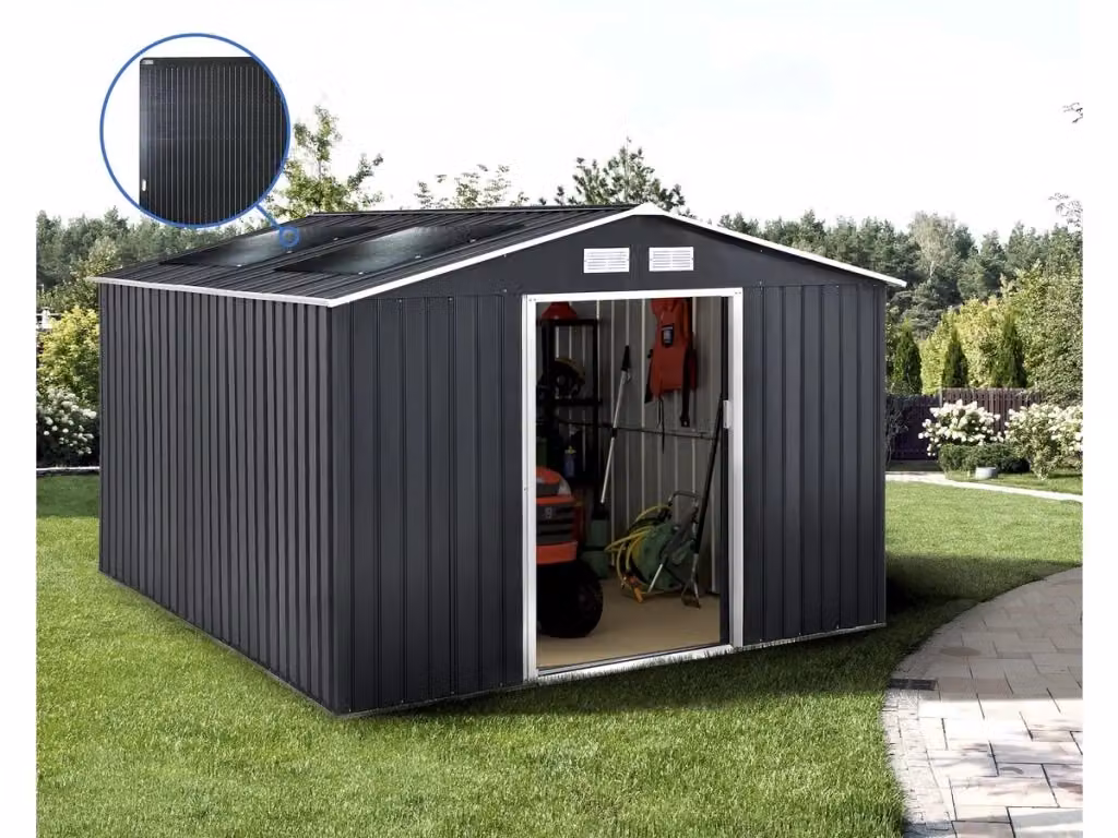 Capanno da giardino in metallo Vegas HABITAT ET JARDIN da 15 m2 colore antracite con pannelli solari e porta scorrevole – 2