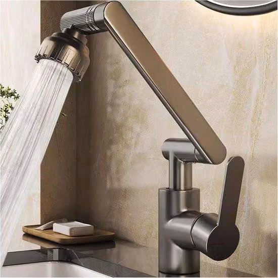 Rubinetto da cucina - Flessibile, orientabile, estraibile, in acciaio inossidabile, 2 livelli di getto