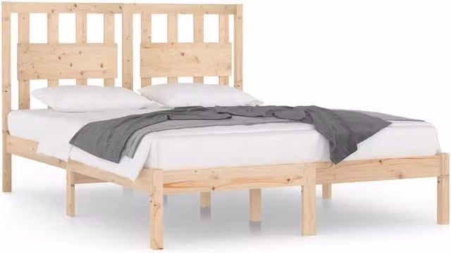 Letto matrimoniale Small Double in legno massello di pino rustico non trattato L: 140.5 cm x P: 195.5 cm