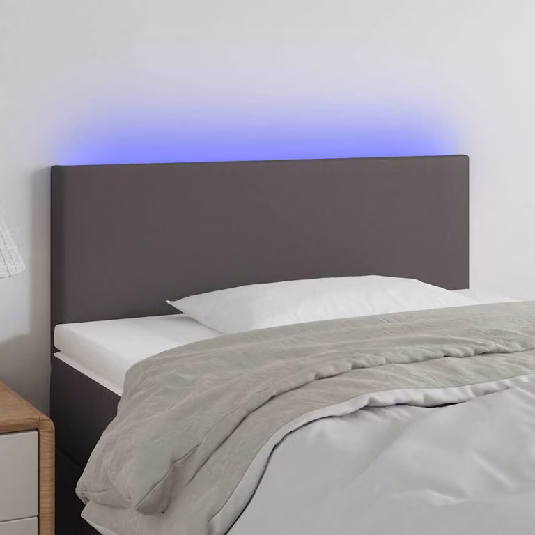 Testiera per letto vidaXL in similpelle grigia con illuminazione LED e porta di ricarica USB, L 100 x P 5 x H 78/88 cm