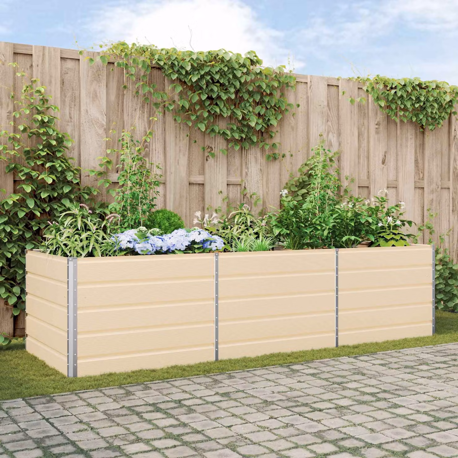 Fioriera da giardino vidaXL in acciaio zincato, colore beige, L: 290 cm, P: 100 cm, H: 75 cm