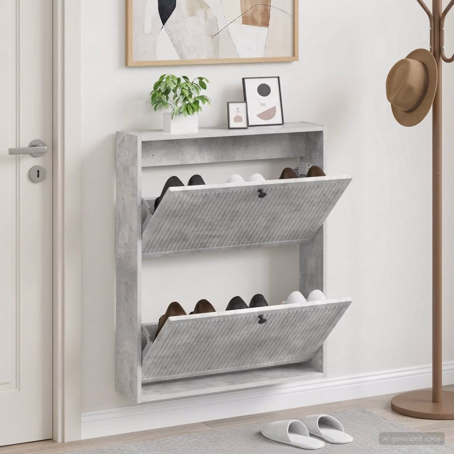 vidaXL Mobiletto per Scarpe da Muro Moderno Grigio e Nero L: 71 cm, P: 17 cm, H: 86 cm