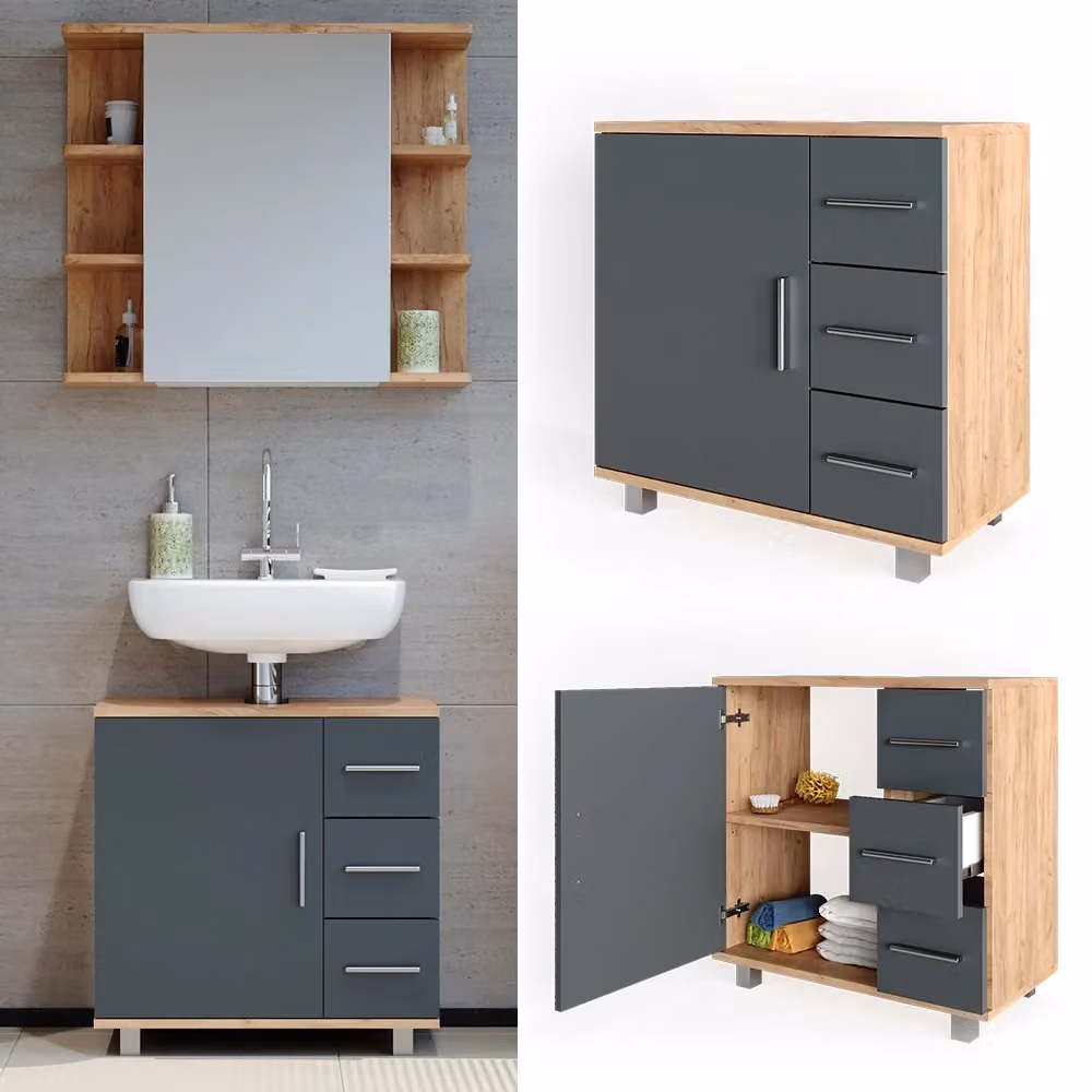 Mobile sottolavabo per bagno Ilias Vicco in Rovere con ante e cassetti L: 60 cm, P: 60.8 cm, H: 33 cm – 2