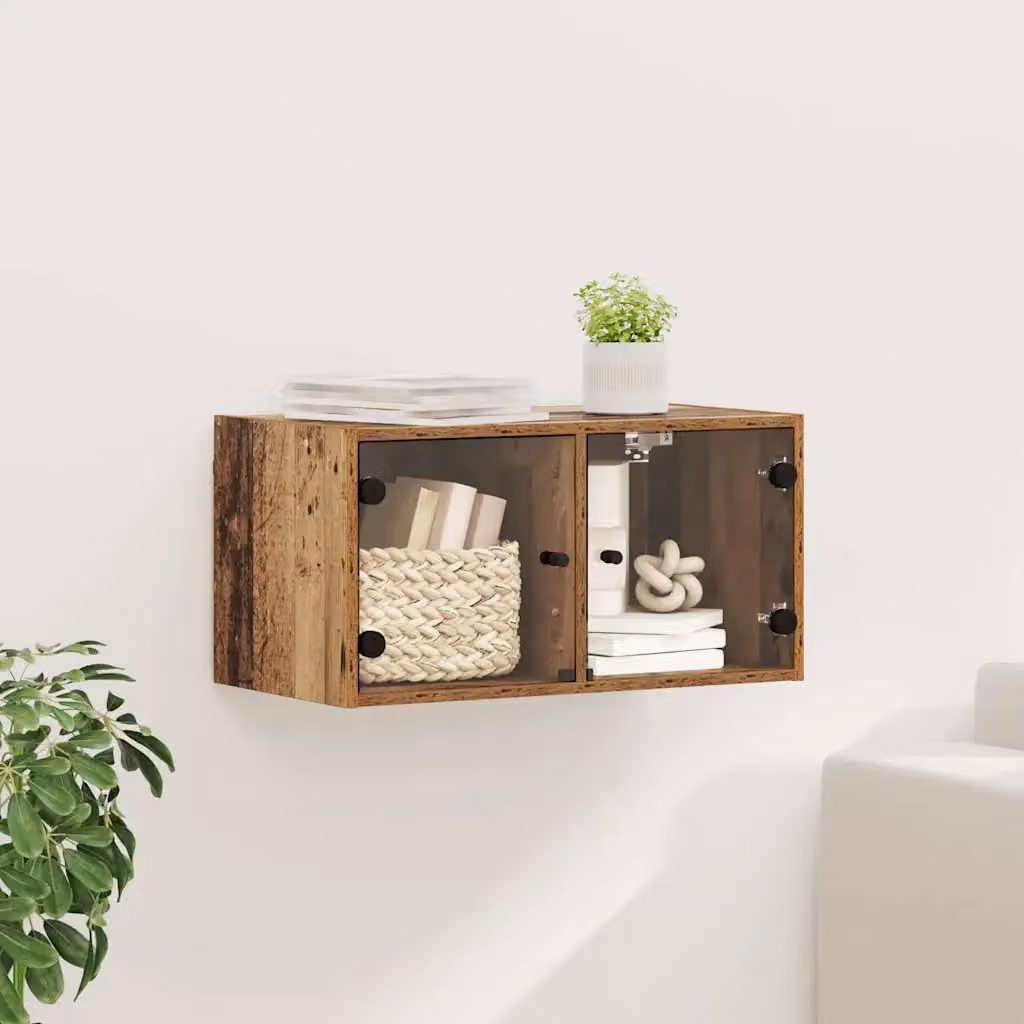 Armadietto a muro moderno vidaXL in legno e vetro marrone con ante in vetro, L: 68 cm, P: 37 cm, H: 35 cm