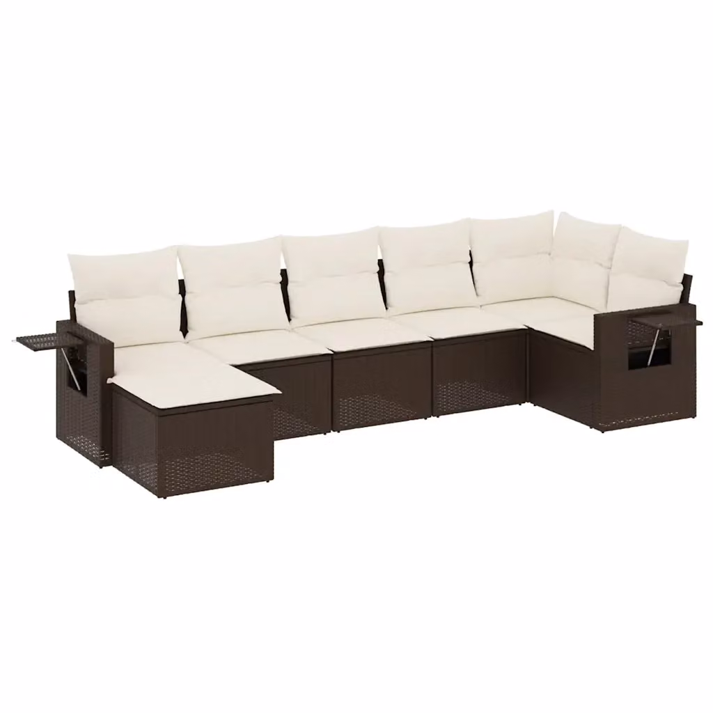 Set di divani da giardino vidaXL in polyrattan marrone e bianco con cuscini, composizione a L con elementi angolari e pouf – 2