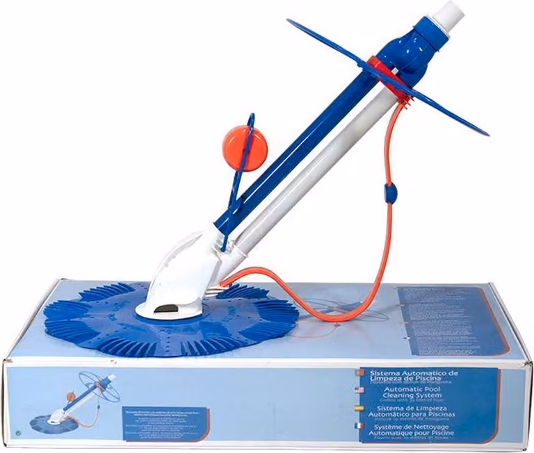 Pulitore semiautomatico per piscine con galleggiante circolare e flap oscillante