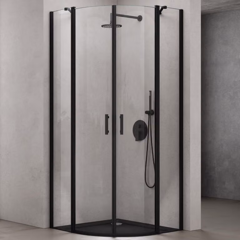 doporro Box Doccia 100x100cm con Piatto Doccia, Altezza: 195cm, Cabina Bagno con Porta Doppia Vetro di Sicurezza ESG Vetro Trasparente Ravenna52, Nero