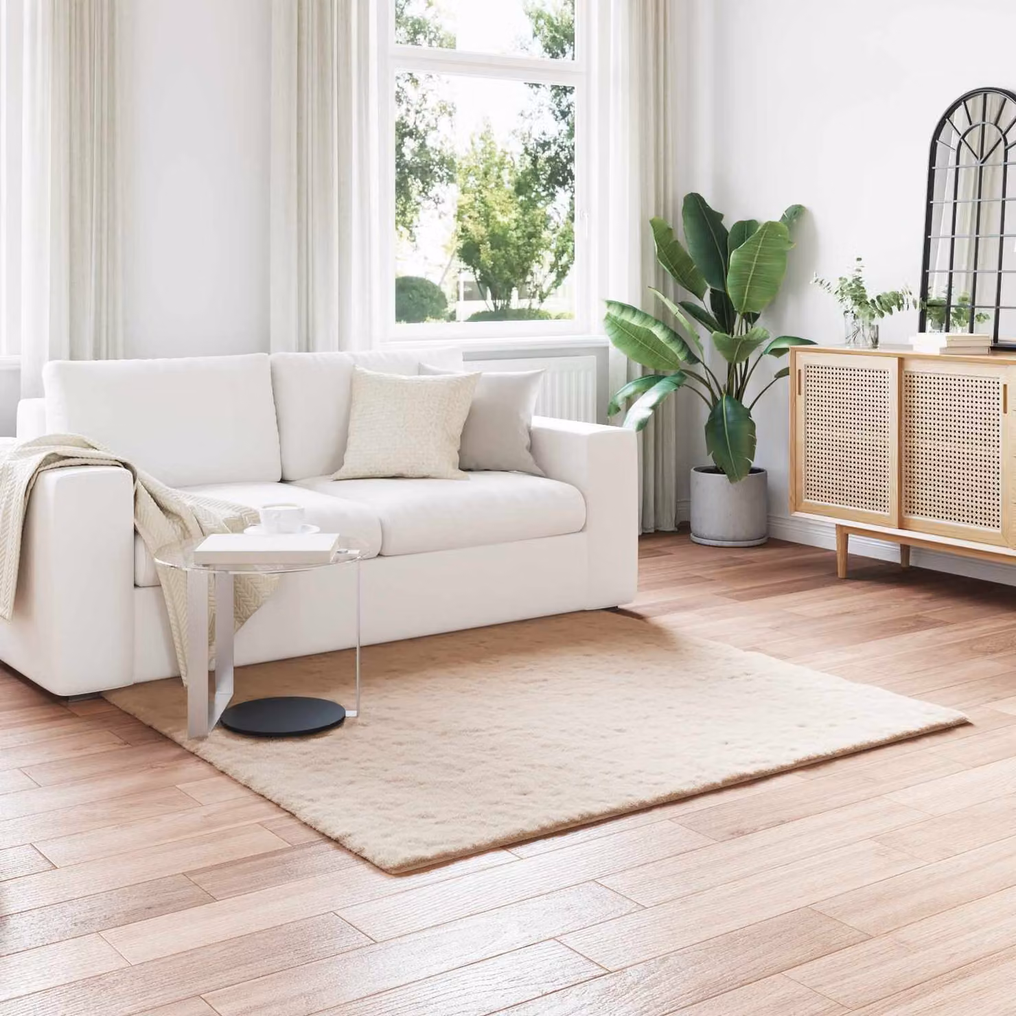 Tappeto antiscivolo e lavabile vidaXL in ecopelliccia di coniglio, stile moderno, colore tortora/beige/grigio, 120 x 120 cm