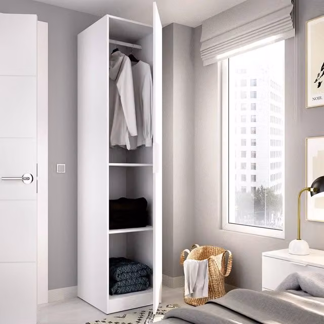 Guardaroba DMORA Calvert con anta e cassetti integrati, Bianco opaco