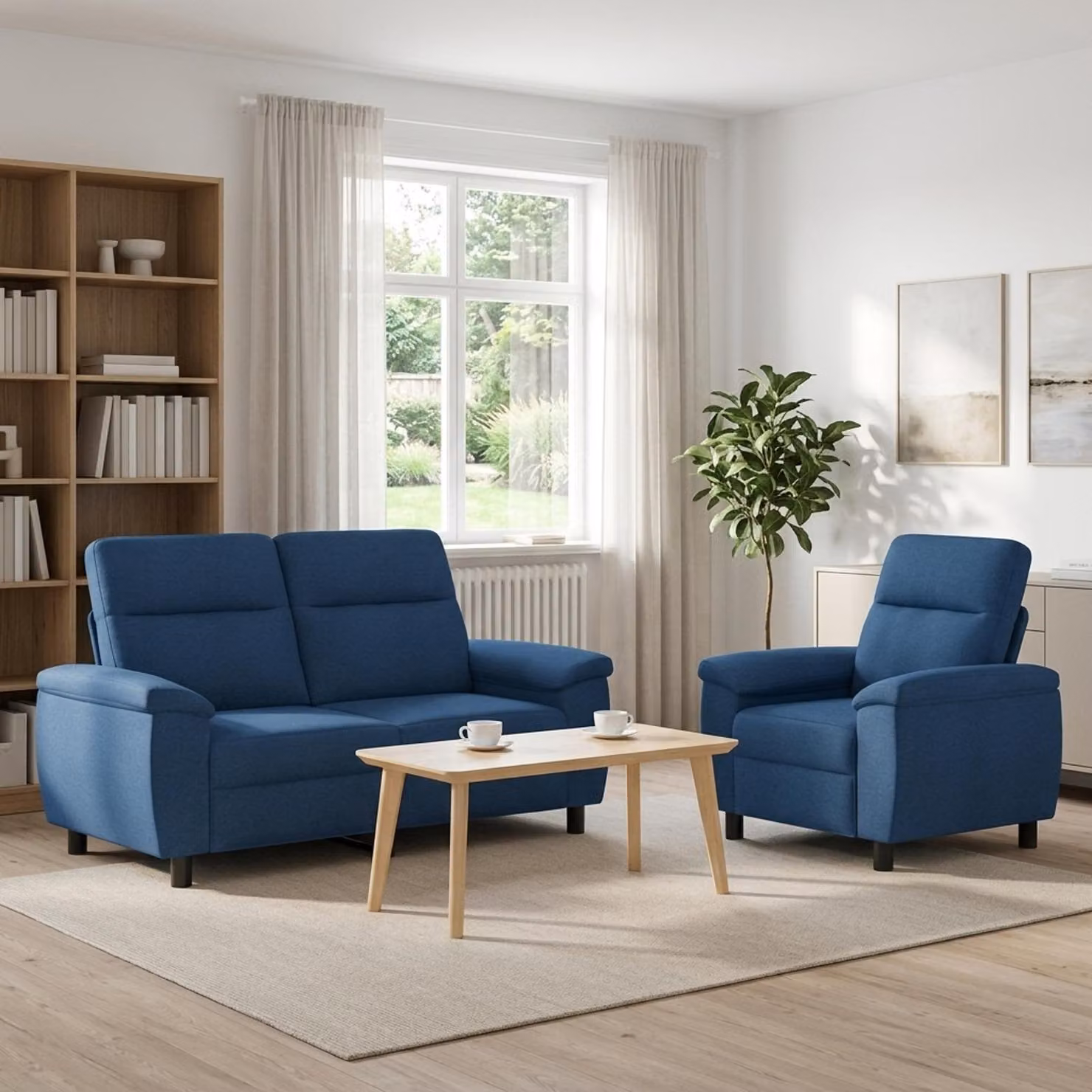 Set di 2 divani moderni vidaXL in tessuto blu con struttura in metallo per il tuo soggiorno