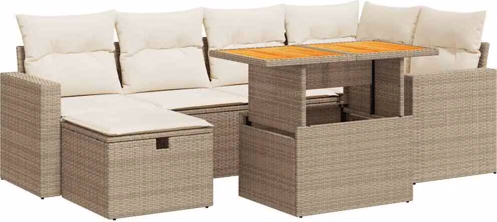 Set Divano da Giardino 8 pz con Cuscini Beige Polyrattan Acacia