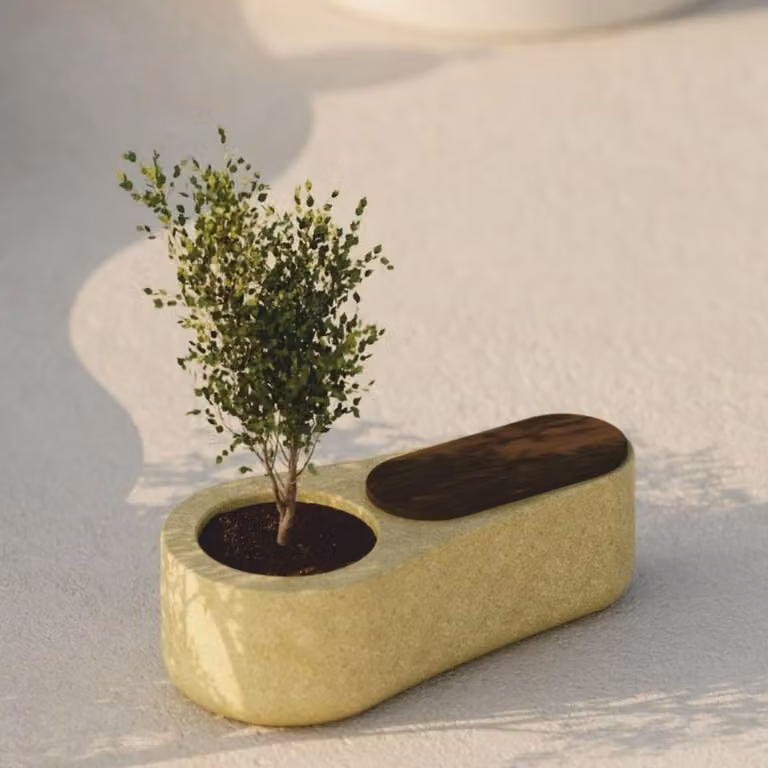 Panca da giardino in cemento "Casa Padrino" con vaso per fiori, giallo/marrone scuro, 145 cm