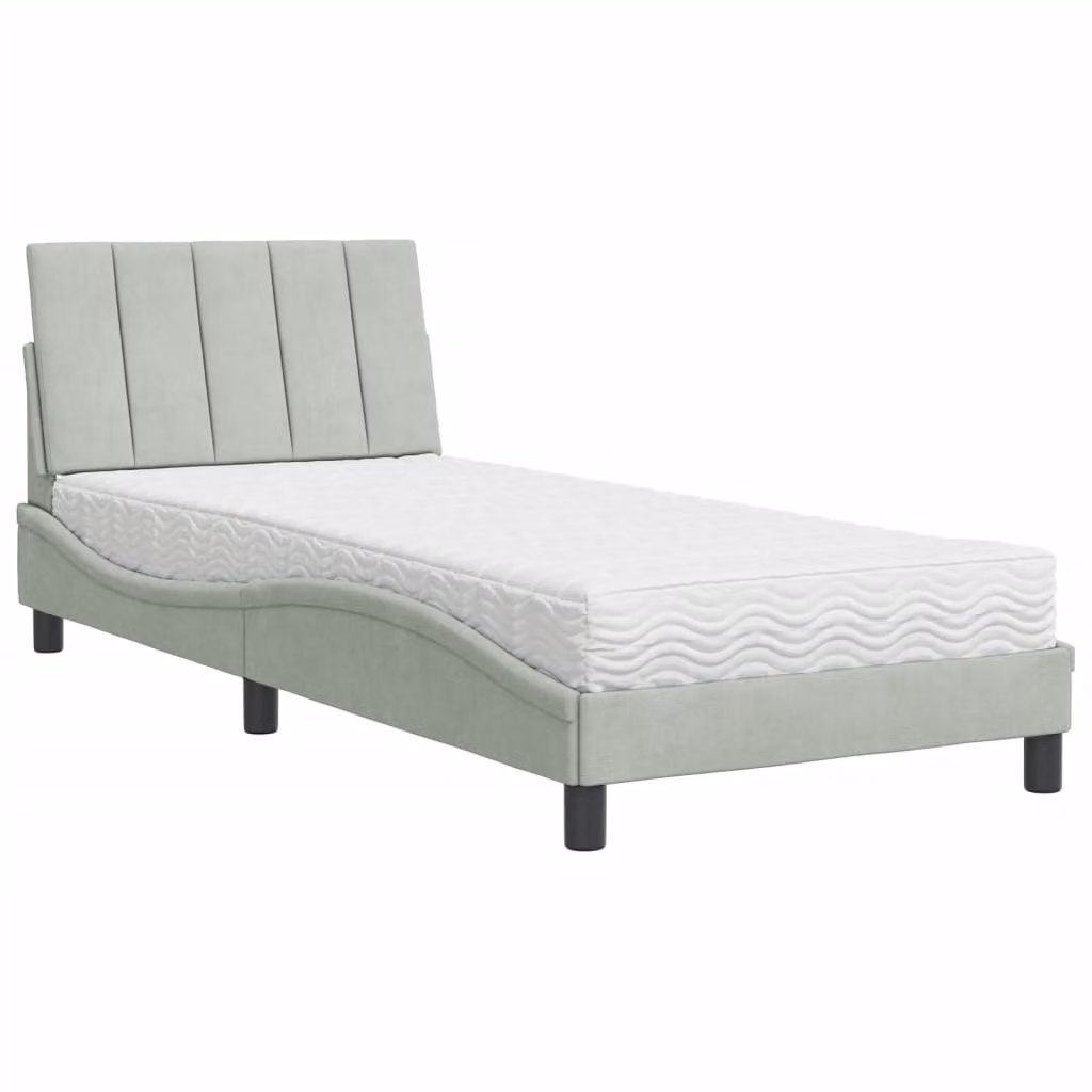 Letto con Materasso Hanko Grigio Chiaro 90x190 cm in Velluto