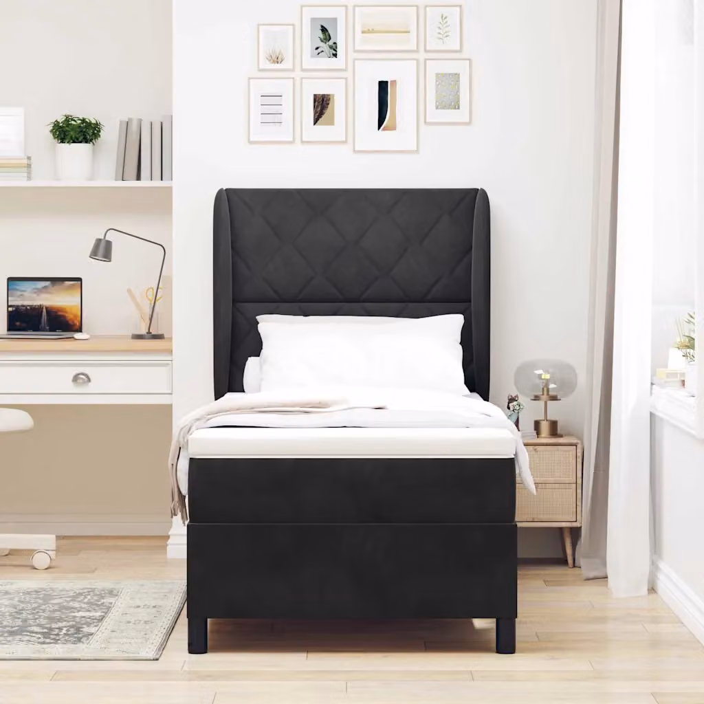 Letto ibrido con testiera in velluto vidaXL Nero L 90 cm x P 200 cm