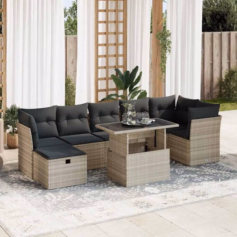 Maison Exclusive - Set Divano da Giardino 8pz con Cuscini Grigio Chiaro Polyrattan