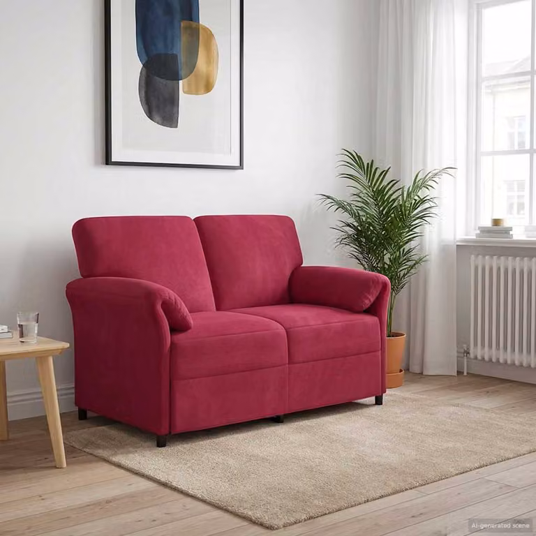 vidaXL Divano a 2 Posti Moderno in Velluto Rosso con Cuscini, L: 138 cm, P: 83 cm, H: 95 cm