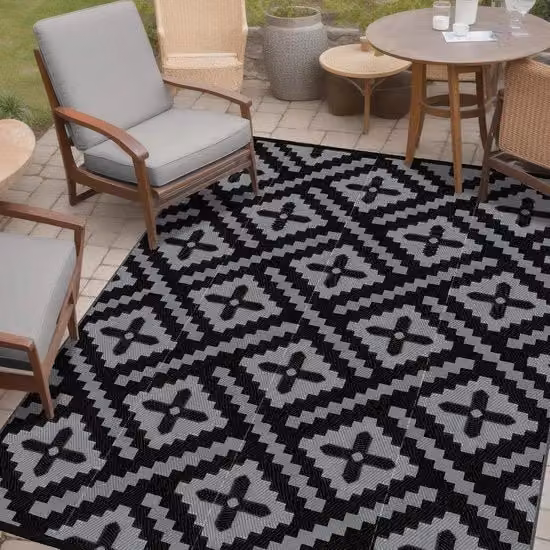 Tappeto in plastica per esterno - Geometria - Resistente alle macchie - Resistente ai raggi UV - Inversibile - Impermeabile - Grande - Tappeto per campeggio - Per uso interno ed esterno - Per camper - Veranda - Giardino posteriore - Terrazza
