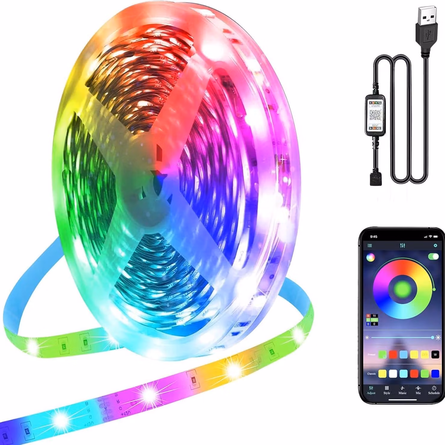 INF Strisce luminose LED USB intelligenti con sincronizzazione musicale e controllo tramite app 15 metri