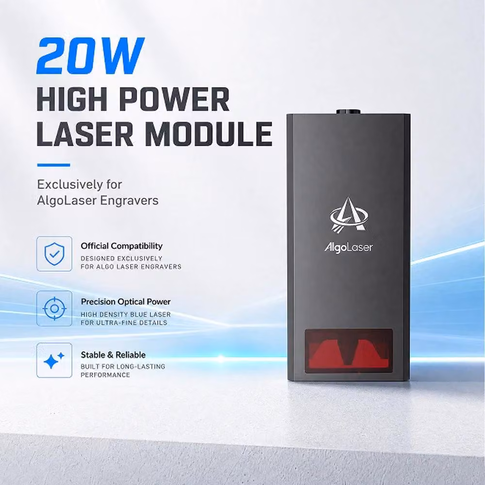 Modulo laser - Testina laser - 20 W - Pompa integrata per l'aria di raffreddamento - 450 ± 5 nm - Dimensione del punto: 0,15 x 0,12 mm - Adatto per legno e acrilico