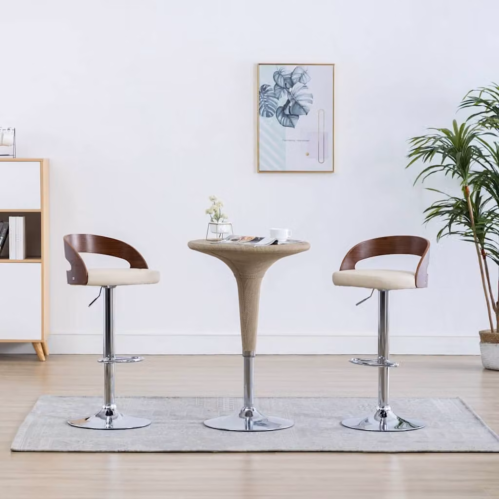 Set di 2 sgabelli da bar vidaXL in similpelle beige e legno curvato con base in metallo e seduta girevole a 360 gradi – 1