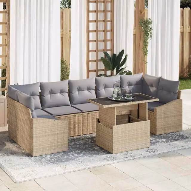 Set Divano da Giardino 8 pz Beige polyrattan 3357693